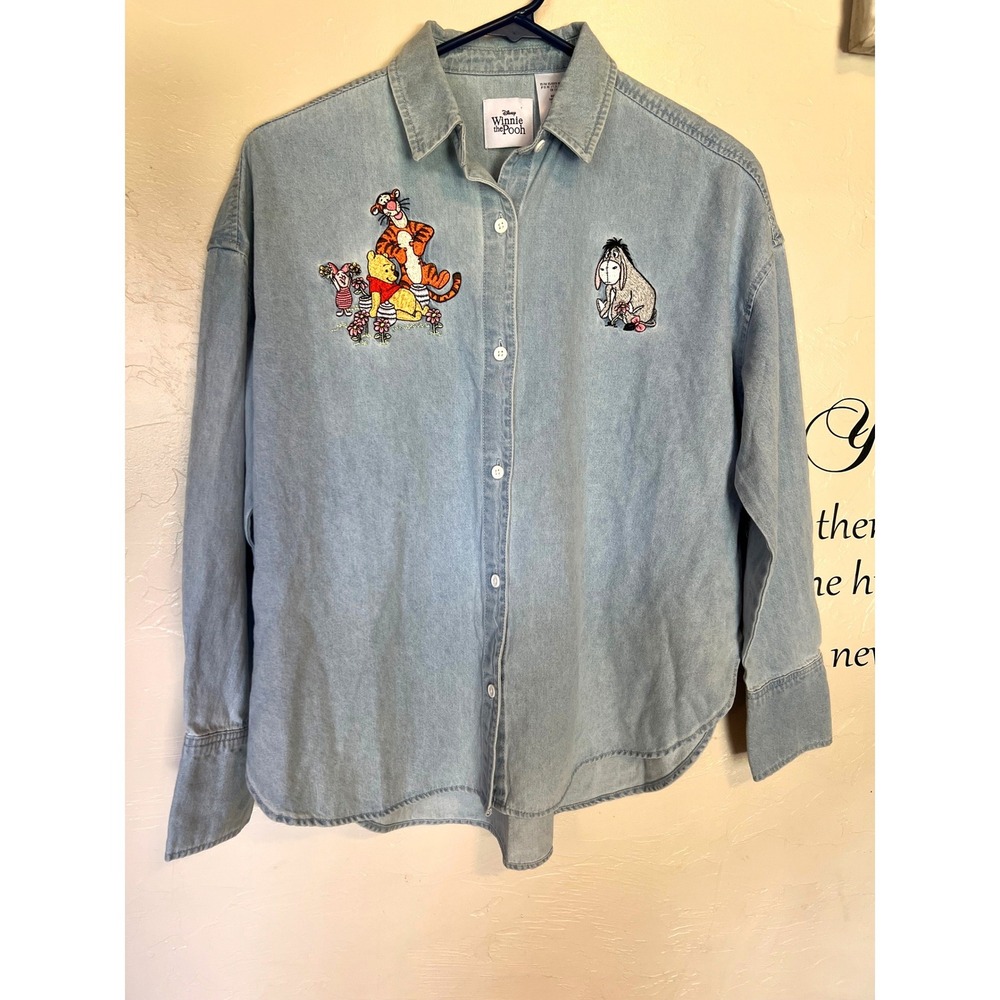 Vintage Disney the Winnie Pooh Embroidered Denim‎ Button Shirt Cotton Nostalgia
